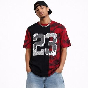 NWT Vibes 23 Graphic Tee Black Red Tie Dye Colorblock Streetwear Skater Size M